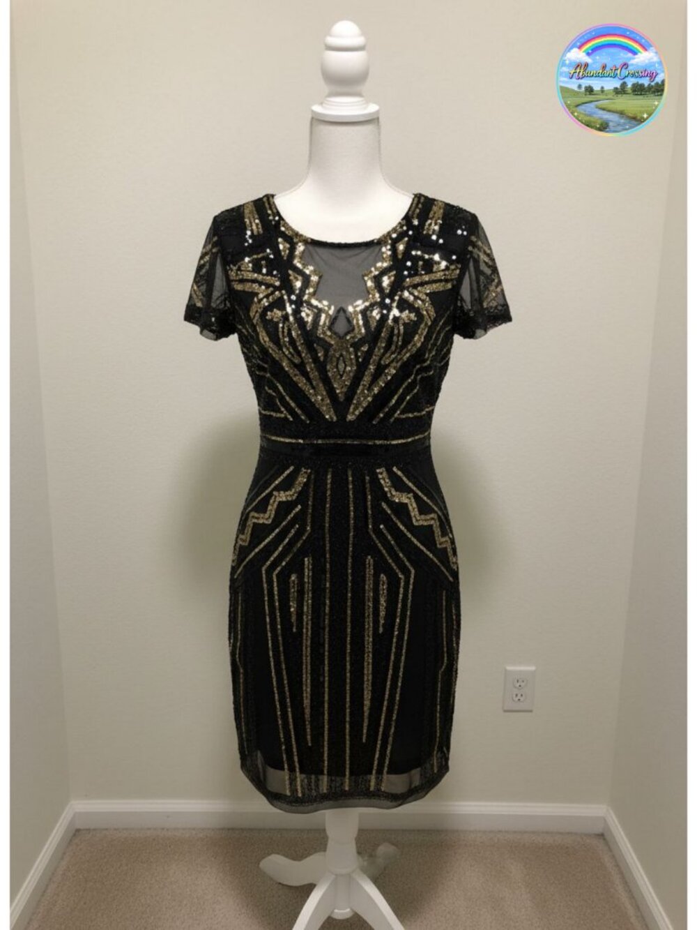 1920s Sequin Beaded Flapper Dress Art Deco V-Neck Cocktail